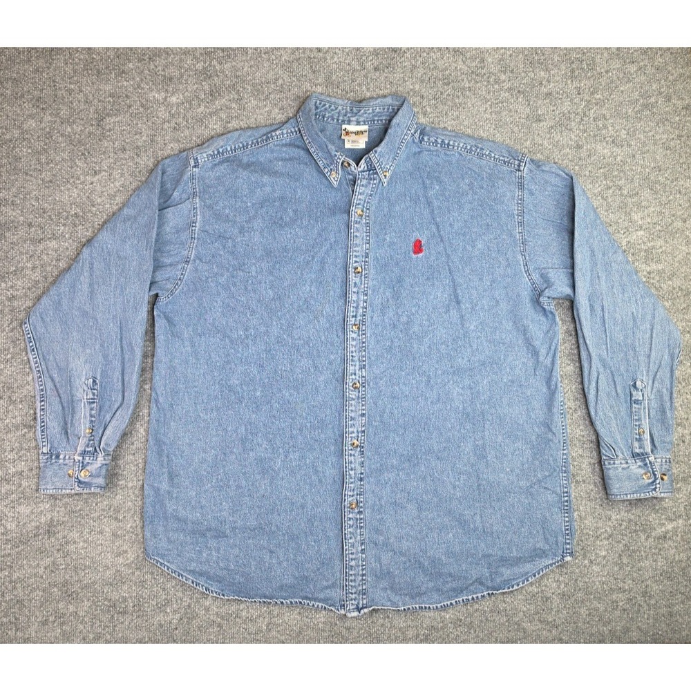 Vintage 90's Walt Disney World Embroidered Mickey Logo Denim Shirt Men's XL